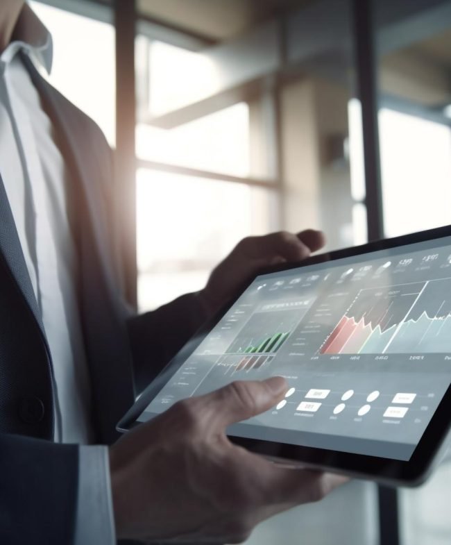 empresario-de-sucesso-mostrando-grafico-de-crescimento-em-tablet-digital-gerado-por-ia